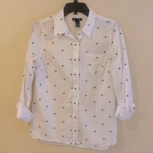 Gap Honey Bee Boyfriend Button Up Shirt XS White